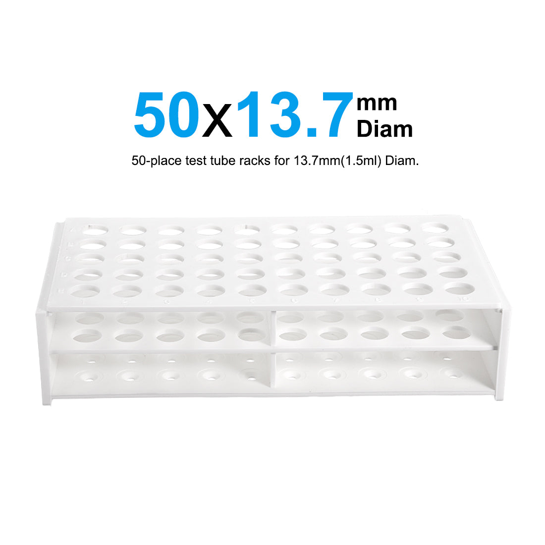 Harfington 13.7mm Hole Dia Tube Rack Polypropylene 50-Well White for 1.5ml.