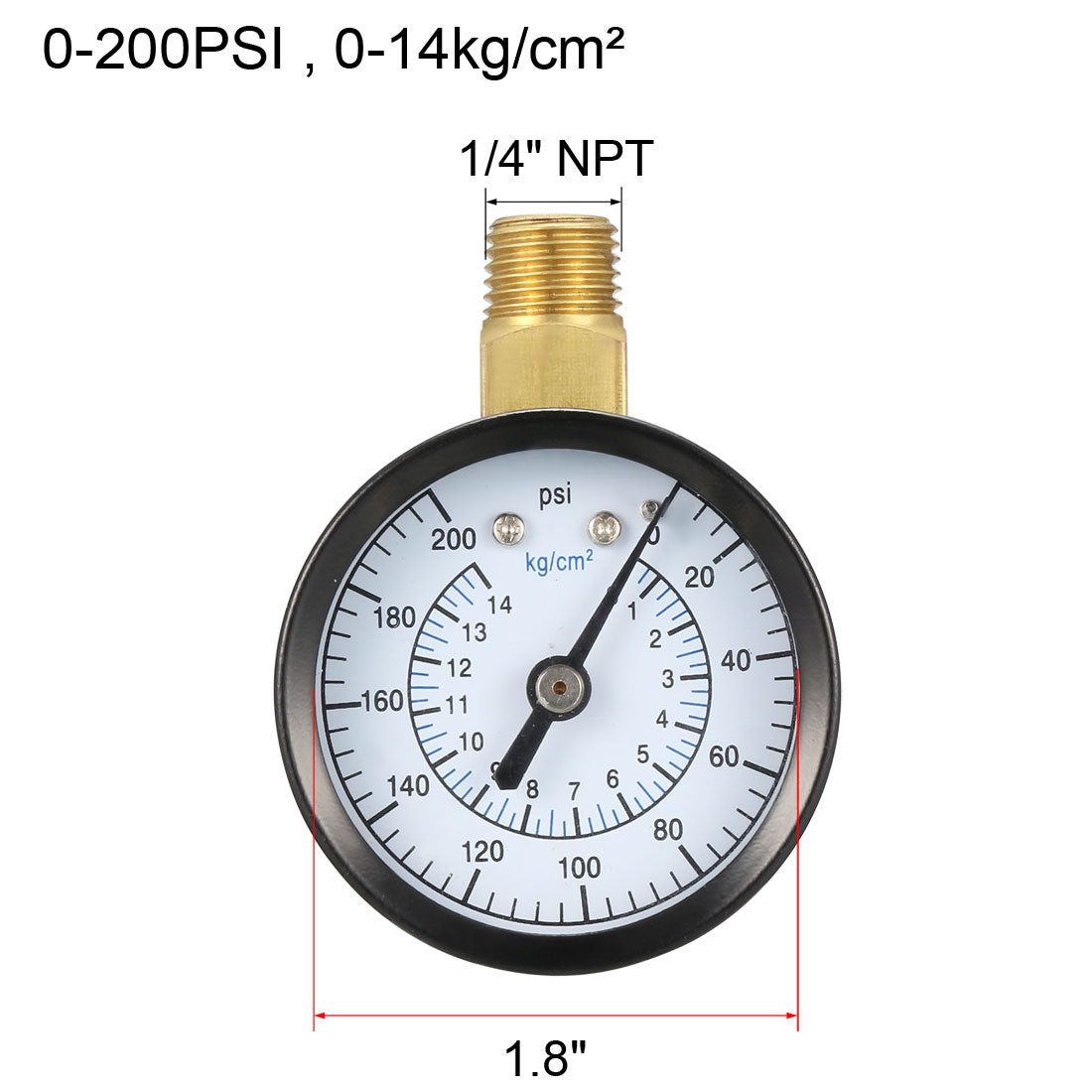 Harfington 0-200 PSI/0-14kg/cm² Dual Scale , 1.8" Dial , 1/4" NPT Male Bottom Mount 3pcs