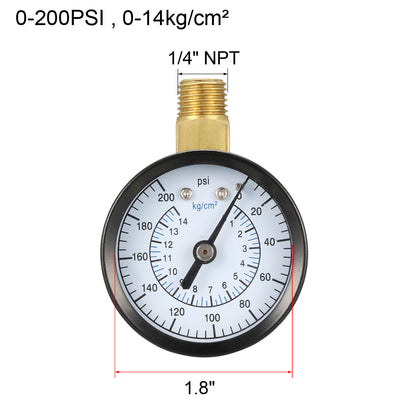 Harfington 0-200 PSI/0-14kg/cm² Dual Scale , 1.8" Dial , 1/4" NPT Male Bottom Mount 3pcs