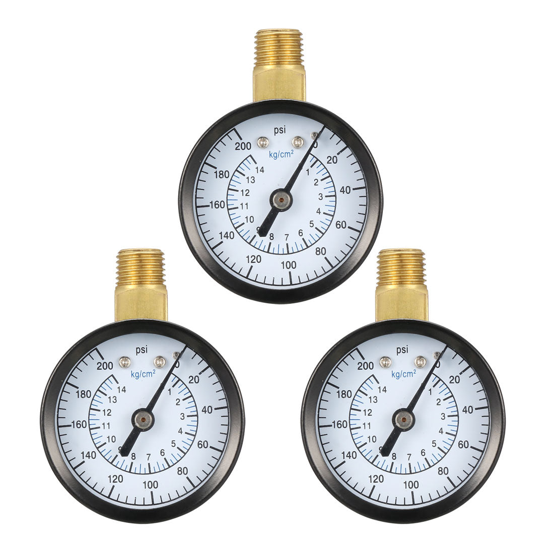 Harfington 0-200 PSI/0-14kg/cm² Dual Scale , 1.8" Dial , 1/4" NPT Male Bottom Mount 3pcs