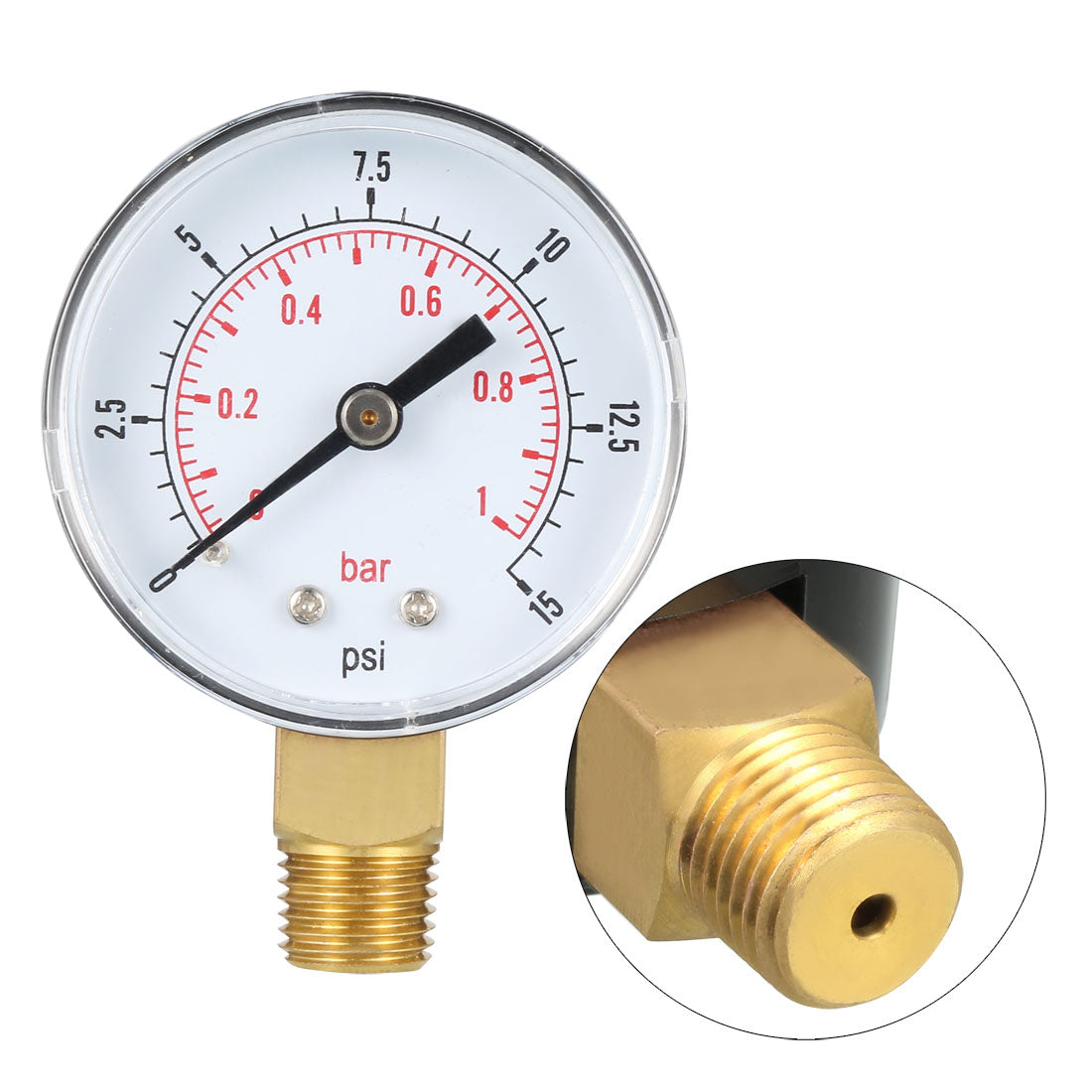 Harfington 0-15 PSI/0-1 Bar Doppelskala, 2-Zoll-Zifferblatt, 1/4-Zoll-BSPT-Außengewinde an der Unterseite