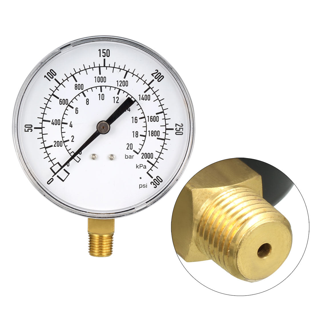 Harfington 0-300Psi/0-20 Bar/0-2000 kPa , 3.5" Dial , 1/4" NPT Male Bottom Mount