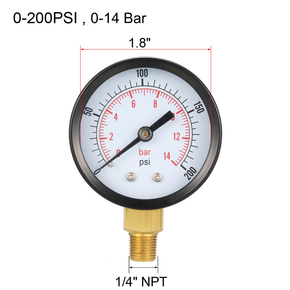 Harfington 0-200 PSI/0-14 Bar Dual Scale , 1.8" Dial , 1/8" NPT Male Bottom Mount 3pcs
