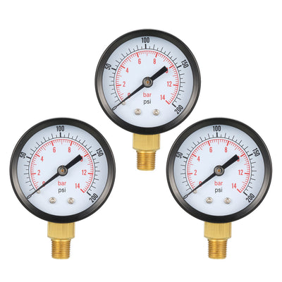 Harfington 0-200 PSI/0-14 Bar Dual Scale , 1.8" Dial , 1/8" NPT Male Bottom Mount 3pcs