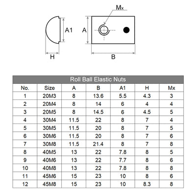 Harfington Roll-In Spring  T Nut, Roll Ball Elastic Nuts for 3030 Series Aluminum Extrusion Profile, 4 Pcs