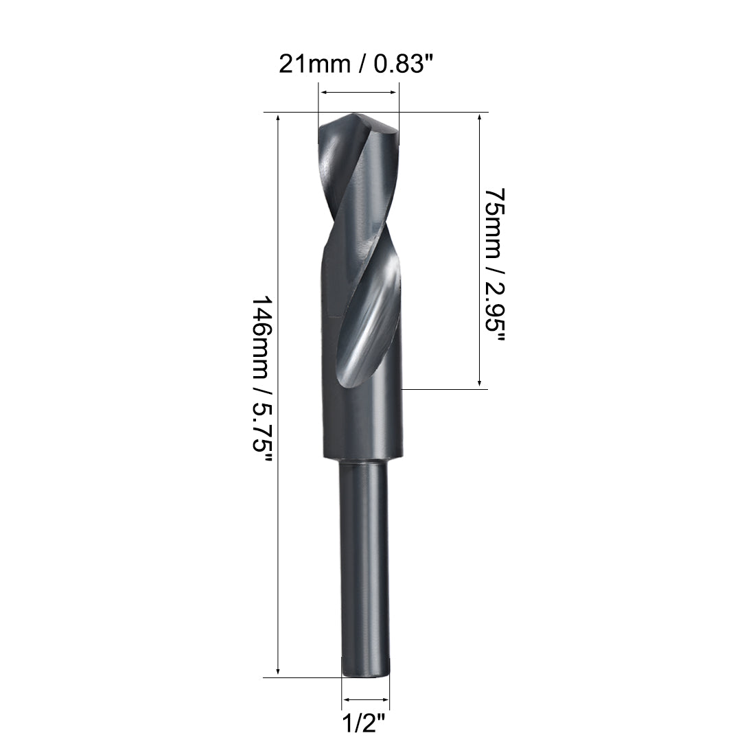 Harfington Reduced Shank Drill Bit 21mm HSS 6542 Black Oxide with 1/2 Inch Straight Shank