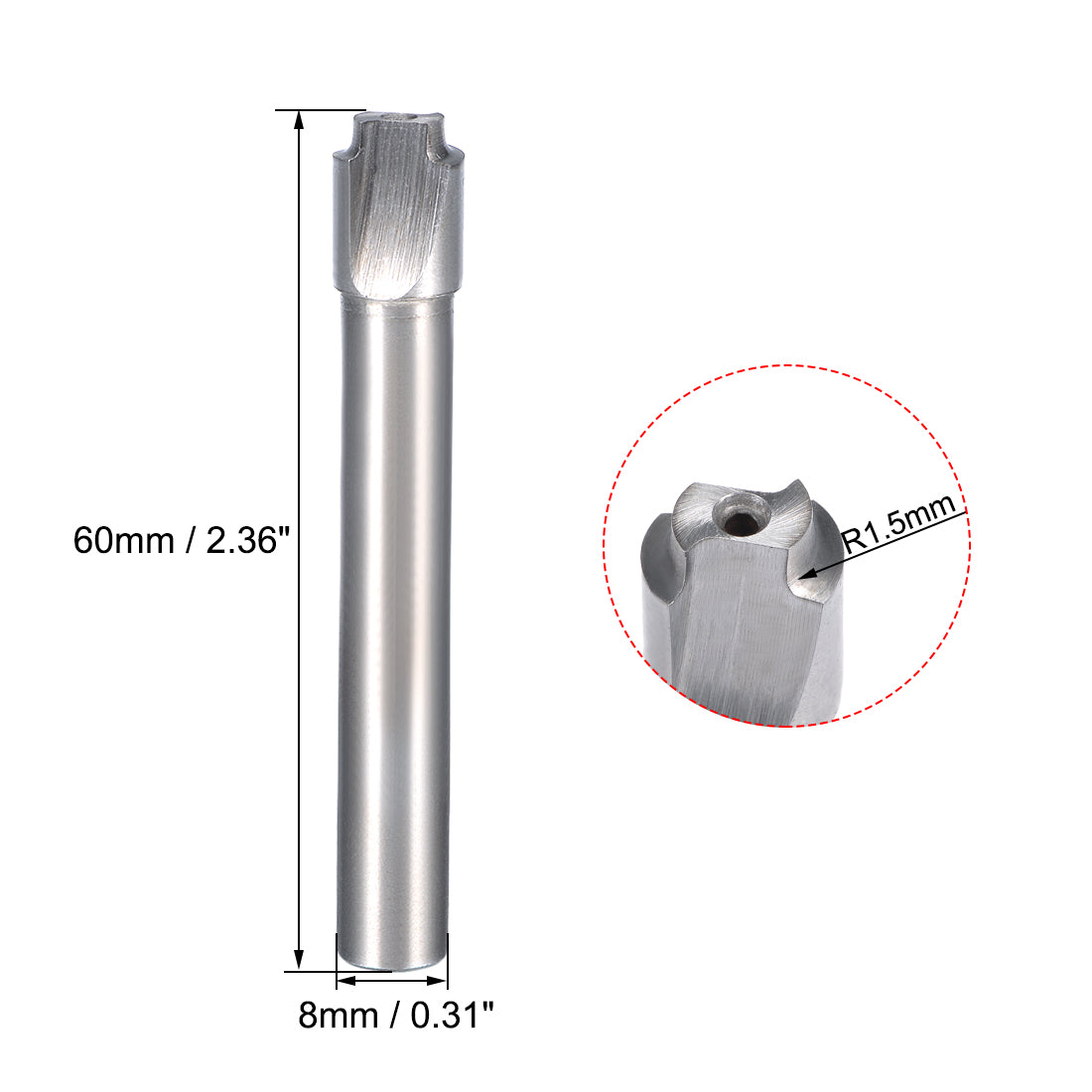 Harfington HSSAL Corner Rounding End Mill Cutter 2 Flute with 1.5mm Radius, 8mm Shank