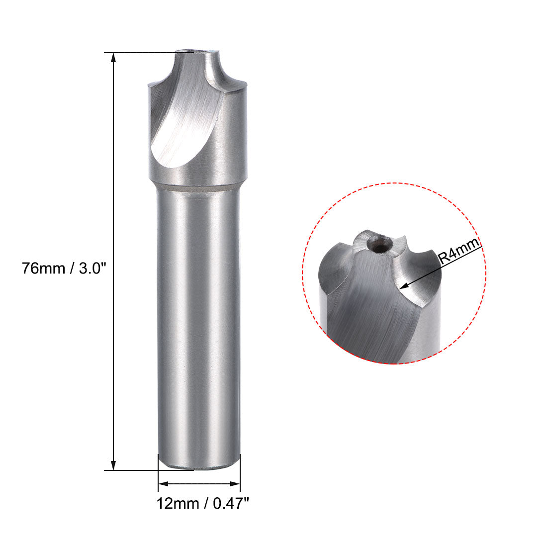 Harfington HSS-Al Corner Rounding End Mill Cutter 4 Flutes with 4mm Radius, 12mm Shank
