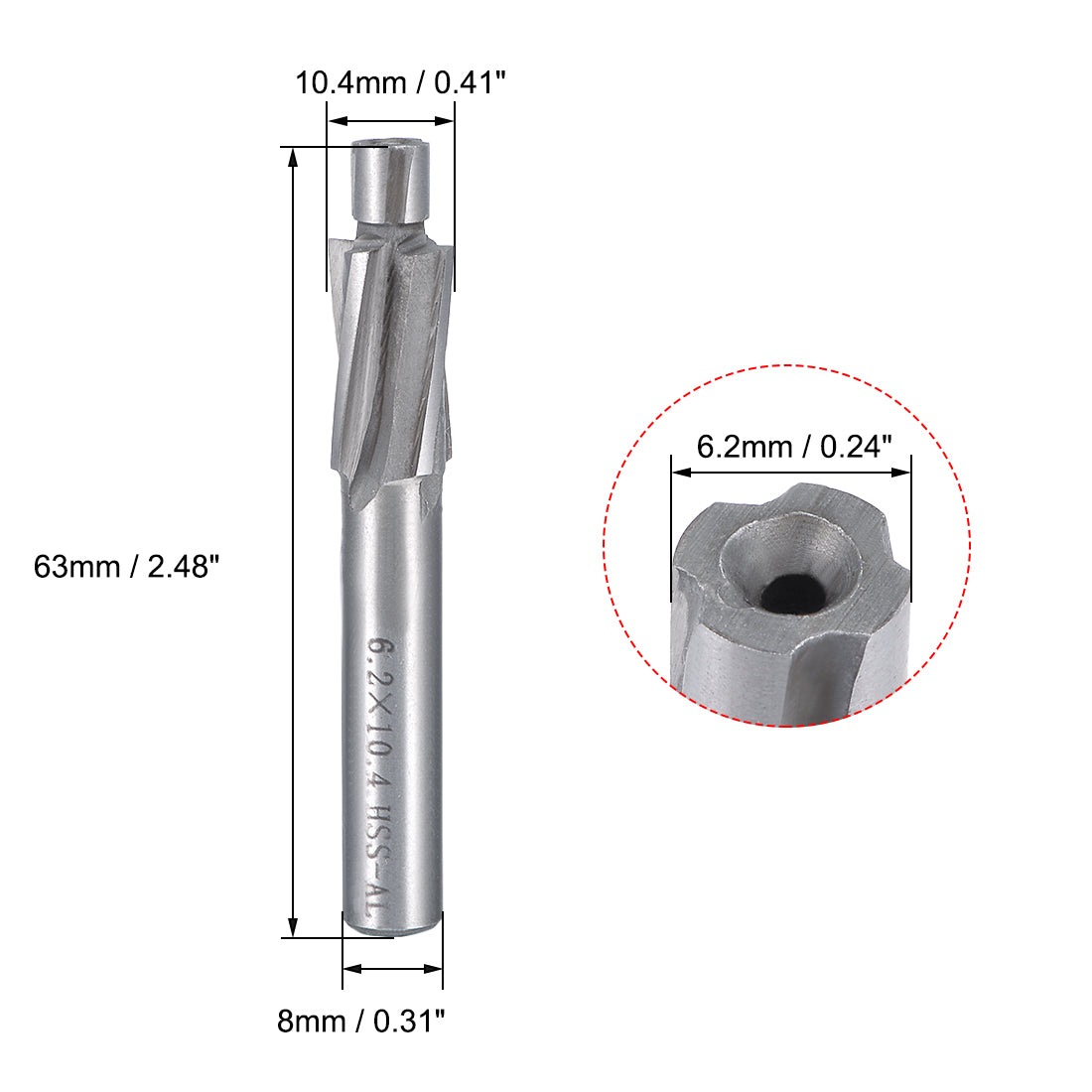 Harfington HSS-AL Cobalt Counterbore End Mill Cap Screws Expand Holes 4 Flutes 6.2 x 10.4mm