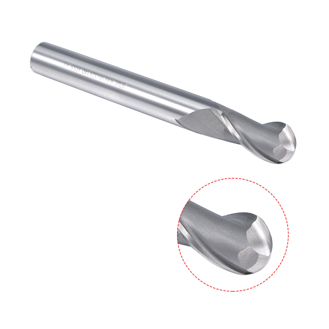 Harfington Ball Nose End Mill CNC Router Bit 2 Flute Spiral Tool, R9 x 16 x 32 x 140mm