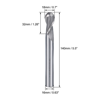 Harfington Ball Nose End Mill CNC Router Bit 2 Flute Spiral Tool, R9 x 16 x 32 x 140mm