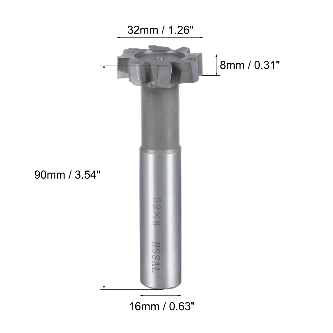 Harfington HSSAL T Slot End Mill Milling Cutter 8 Flutes 32mm Cutting Dia 8mm Depth