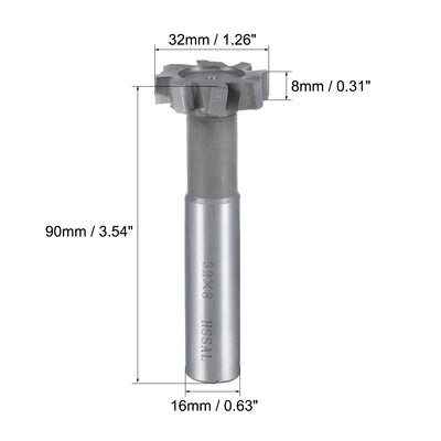 Harfington HSSAL T Slot End Mill Milling Cutter 8 Flutes 32mm Cutting Dia 8mm Depth