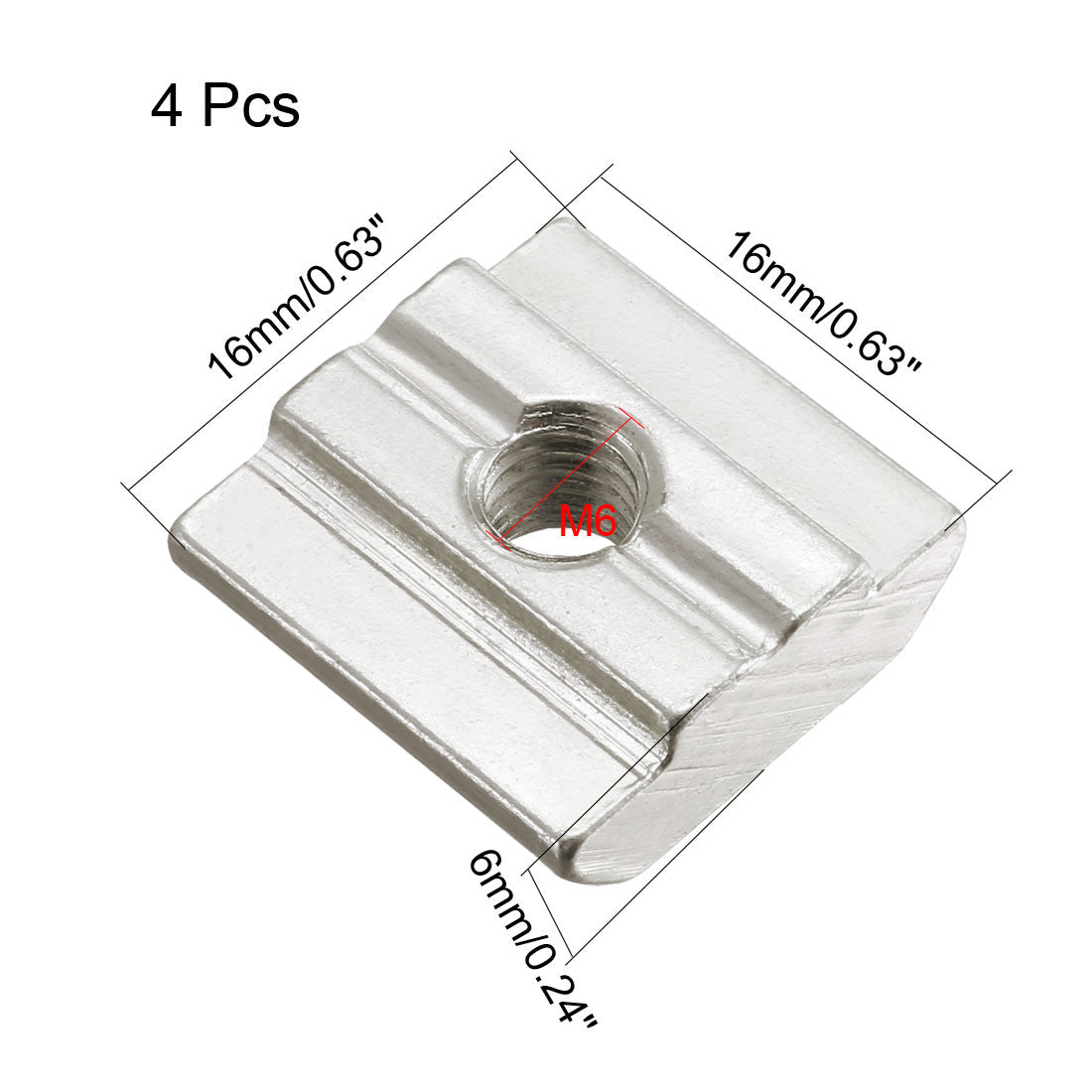 Harfington Slide in T-Nut,  Threaded for 3030 Series Aluminum Extrusions Profile 4 Pcs
