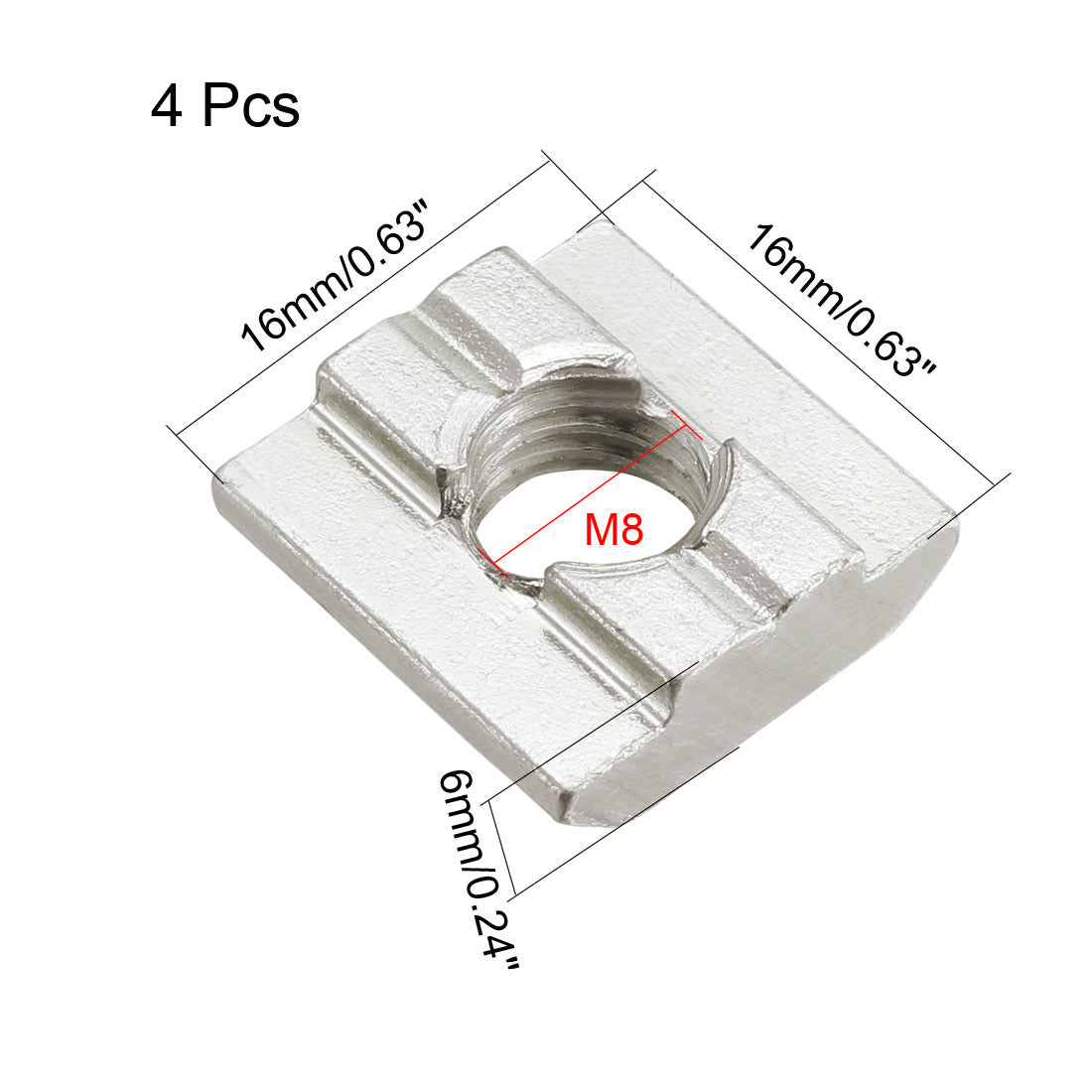 Harfington Slide in T-Nut,  Threaded for 3030 Series Aluminum Extrusions Profile 4 Pcs