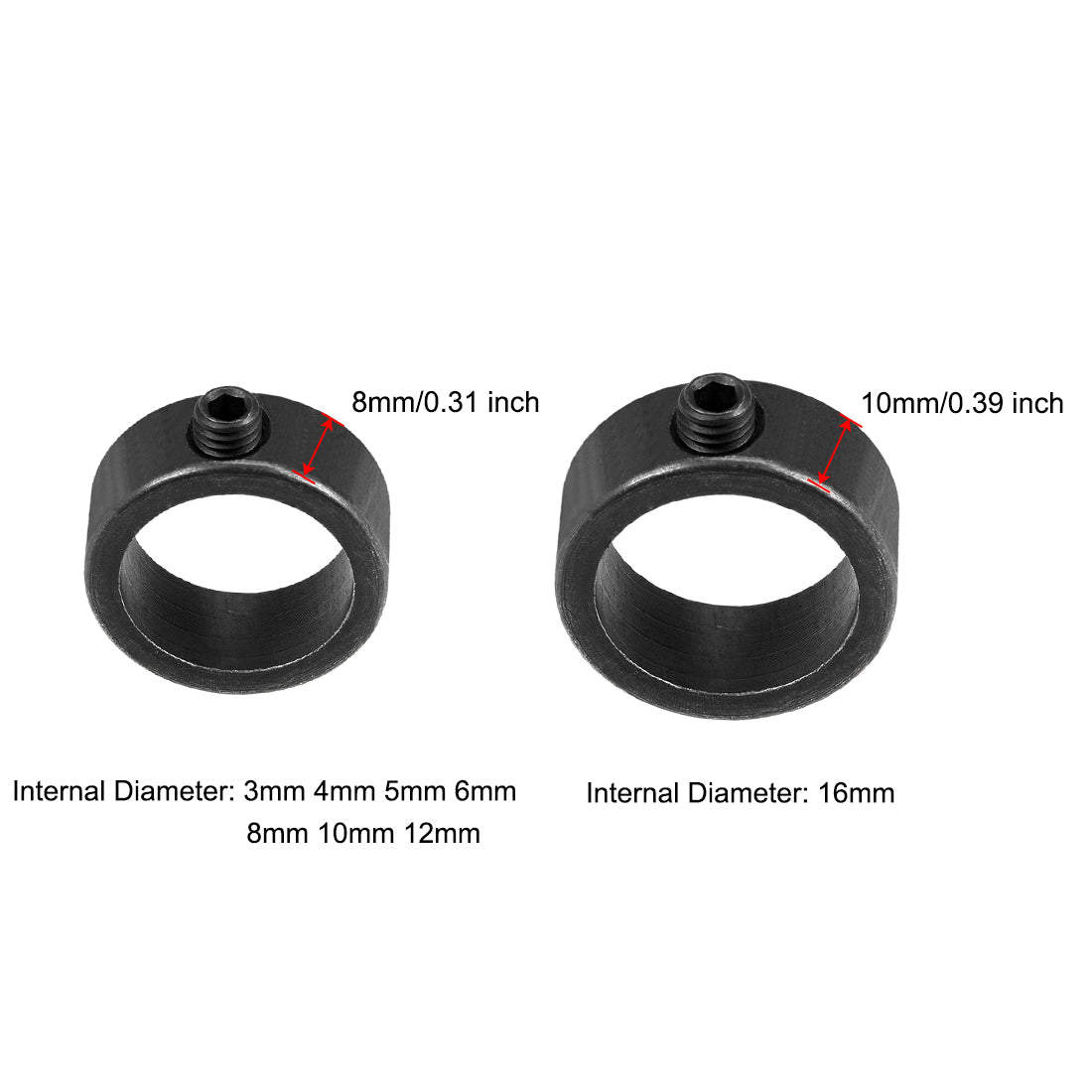 Harfington Drill Stop  Set 3mm 4mm 5mm 6mm 8mm 10mm 12mm 16mm I.D. with Hex Wrench Carbon Steel for Set Screws Chuck Woodworking Drill Bits Depth Holder