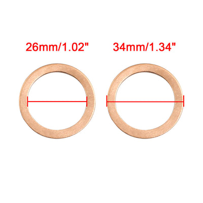 Harfington 5 Pcs 26mm Inner Diameter Copper Washers Flat Sealing Gasket Rings Fitting