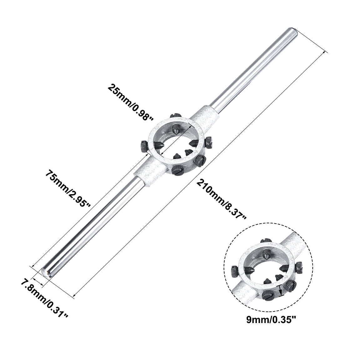 Harfington Die Stock Handle Wrench 25mm Dia M7-M9 Metric Round Die Holder