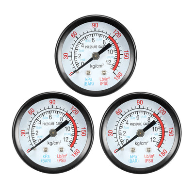 Harfington 0-180 Psi/0-12 Bar Dual Scale , 1.8" Dial , 1/4" NPT Male Center Back Mount 3pcs