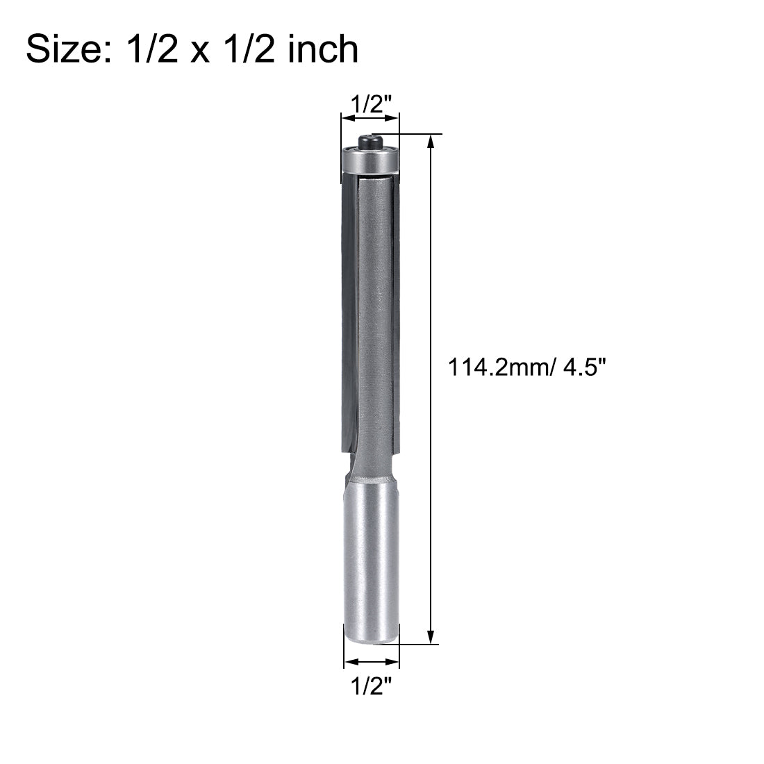 Harfington Router Bit 1/2 Shank 1/2 inch Cutting Dia. 2-1/2 inch Depth Flush Trim Bit with Bearing 2 Flutes HSS for Woodworking Milling Cutter Tool