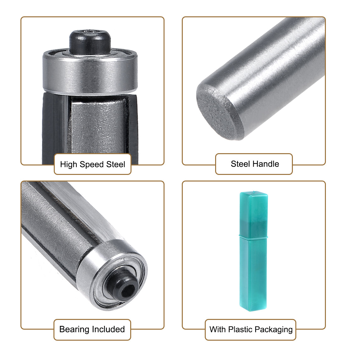 Harfington Router Bit 1/2 Shank 1/2 inch Cutting Dia. 2-1/2 inch Depth Flush Trim Bit with Bearing 2 Flutes HSS for Woodworking Milling Cutter Tool