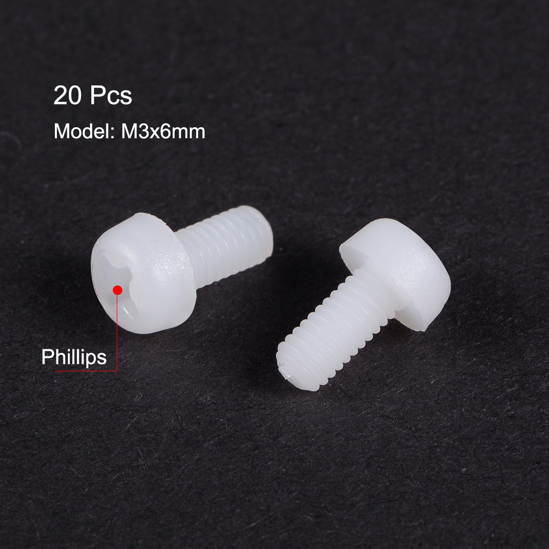 Harfington Threaded Nylon Phillips Cross Pan Head Machine Screws Bolts 20Pcs