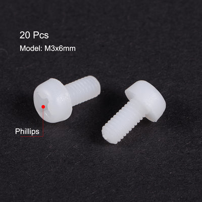 Harfington Threaded Nylon Phillips Cross Pan Head Machine Screws Bolts 20Pcs