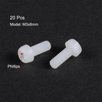 Harfington Threaded Nylon Phillips Cross Pan Head Machine Screws Bolts 20Pcs