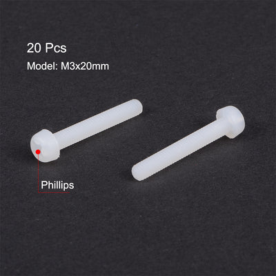 Harfington Threaded Nylon Phillips Cross Pan Head Machine Screws Bolts 20Pcs