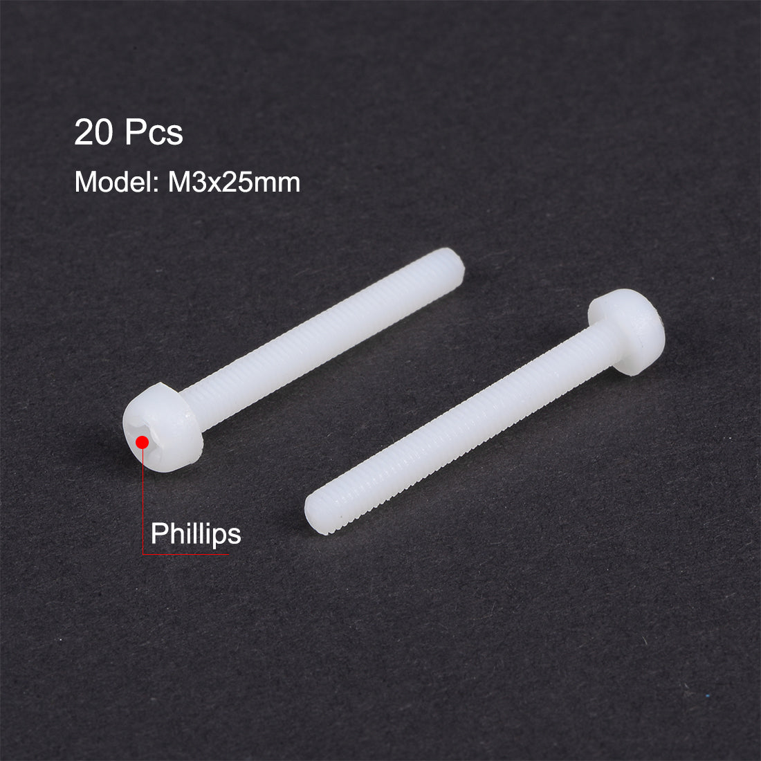 Harfington Threaded Nylon Phillips Cross Pan Head Machine Screws Bolts 20Pcs