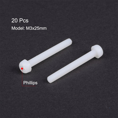 Harfington Threaded Nylon Phillips Cross Pan Head Machine Screws Bolts 20Pcs