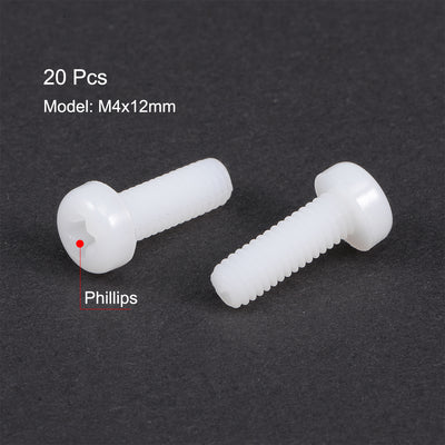 Harfington Threaded Nylon Phillips Cross Pan Head Machine Screws Bolts 20Pcs