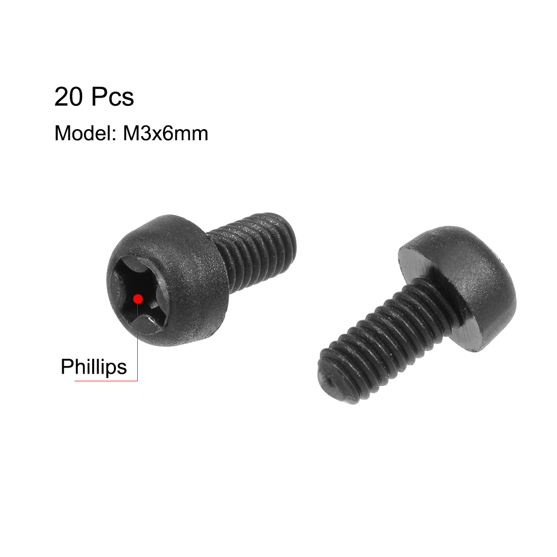Harfington Threaded Nylon Phillips Cross Pan Head Machine Screws Bolts Black 20Pcs