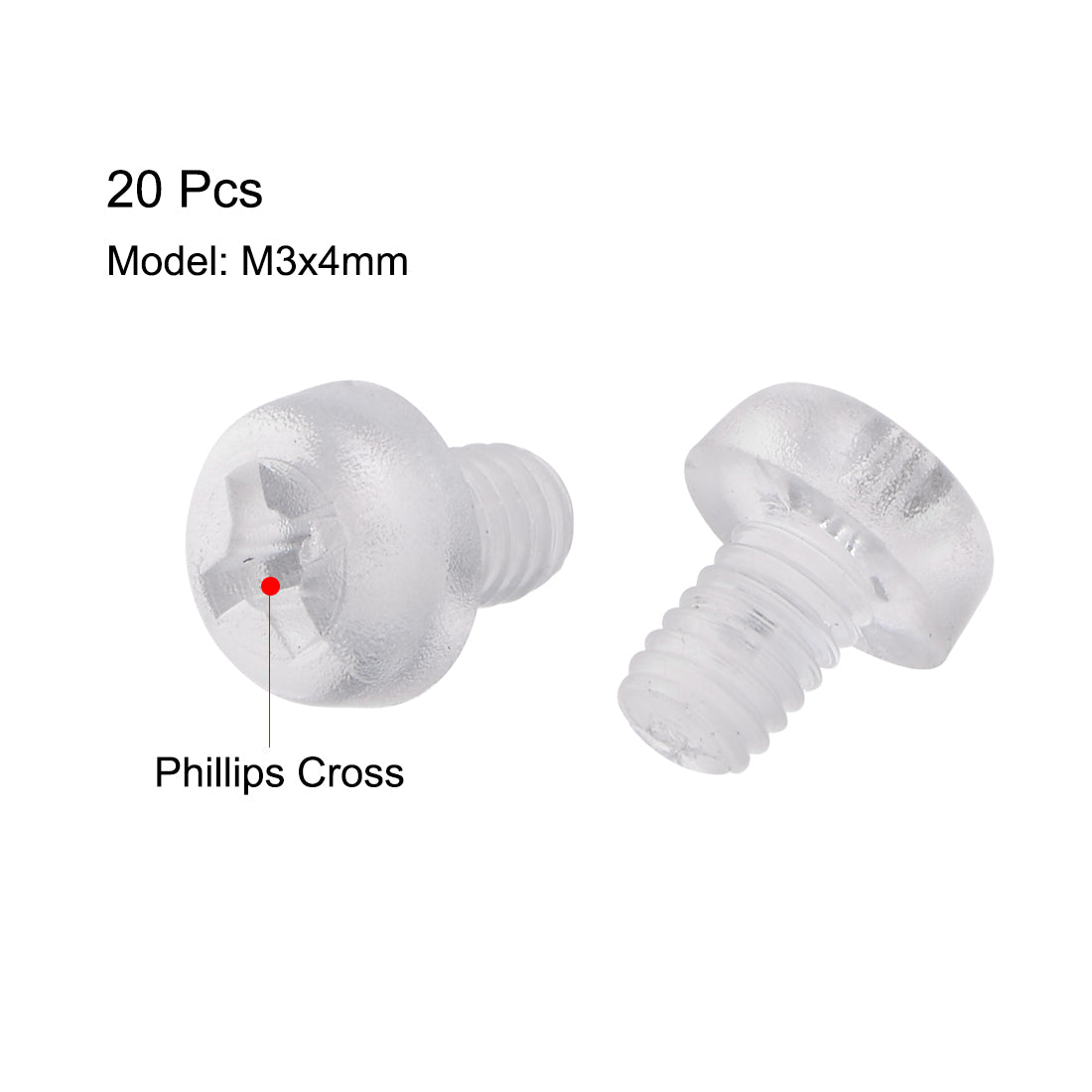 Harfington M3x4mm Plastic Screws PC Transparent Acrylic Phillips Cross Pan Hand Tighten Screw 20Pcs