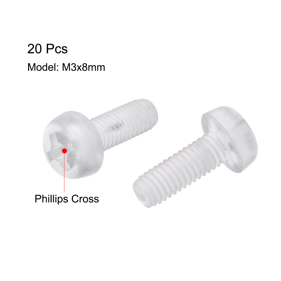 Harfington M3x8mm Plastic Screws PC Transparent Acrylic Phillips Cross Pan Hand Tighten Screw 20Pcs
