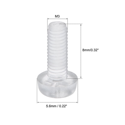 Harfington M3x8mm Plastic Screws PC Transparent Acrylic Phillips Cross Pan Hand Tighten Screw 20Pcs