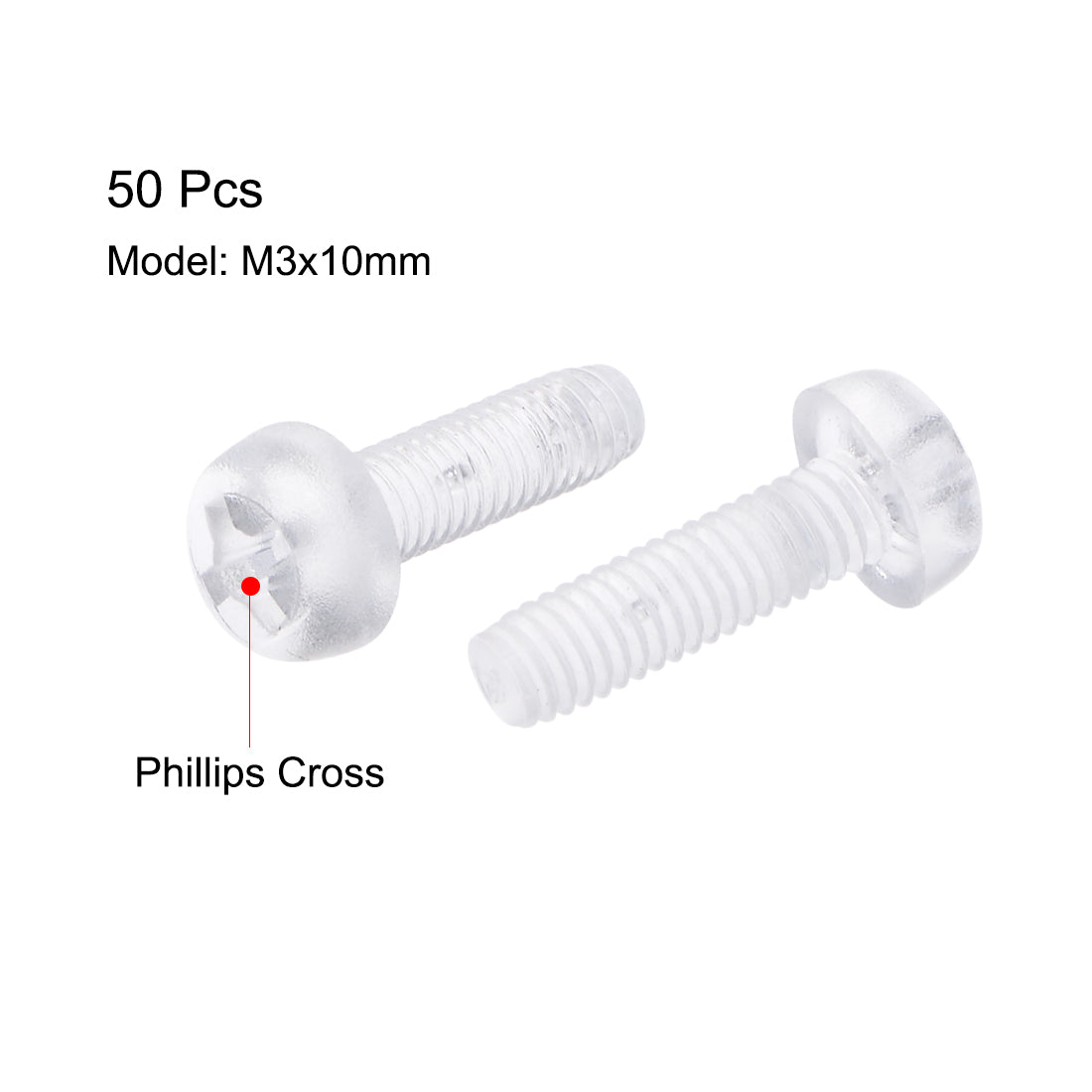 Harfington Plastic Screws PC Transparent Acrylic Phillips Cross Pan Hand Tighten Screw, 50Pcs