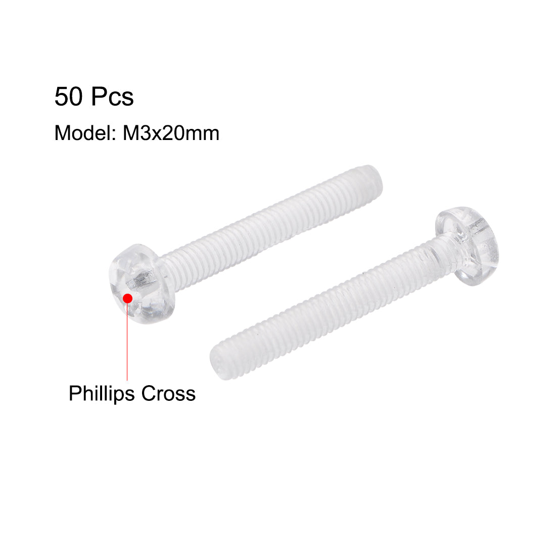 Harfington Plastic Screws PC Transparent Acrylic Phillips Cross Pan Hand Tighten Screw, 50Pcs