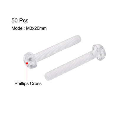 Harfington Plastic Screws PC Transparent Acrylic Phillips Cross Pan Hand Tighten Screw, 50Pcs