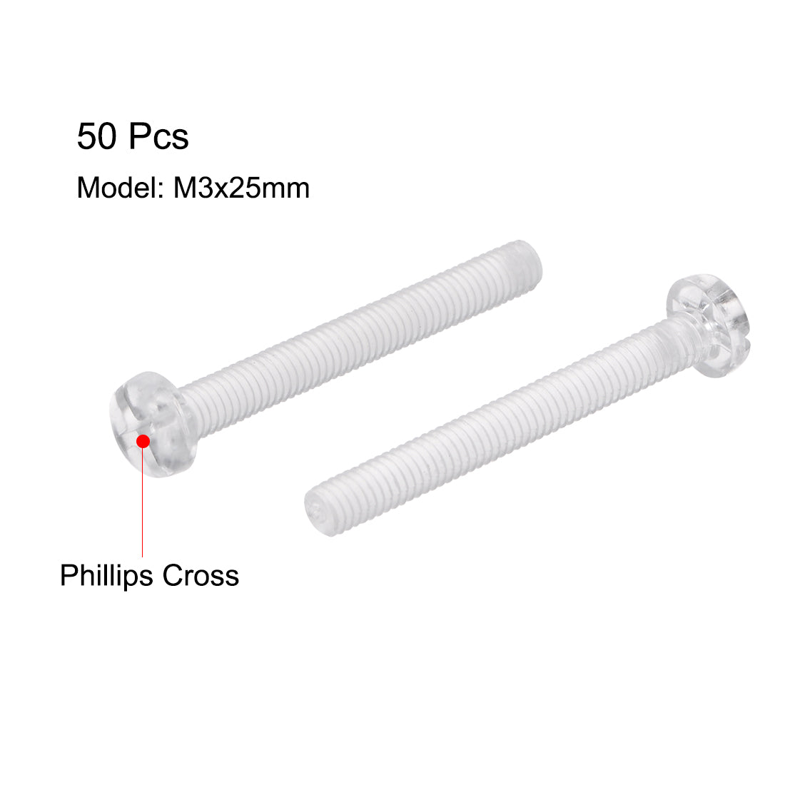 Harfington Plastic Screws PC Transparent Acrylic Phillips Cross Pan Hand Tighten Screw, 50Pcs