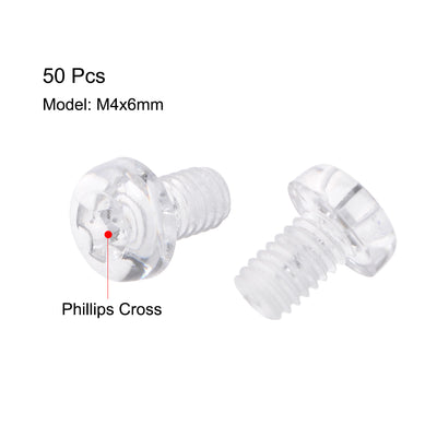 Harfington Plastic Screws PC Transparent Acrylic Phillips Cross Pan Hand Tighten Screw, 50Pcs