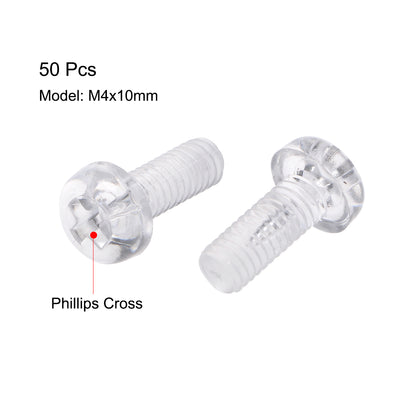 Harfington Plastic Screws PC Transparent Acrylic Phillips Cross Pan Hand Tighten Screw, 50Pcs