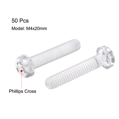 Harfington Plastic Screws PC Transparent Acrylic Phillips Cross Pan Hand Tighten Screw, 50Pcs