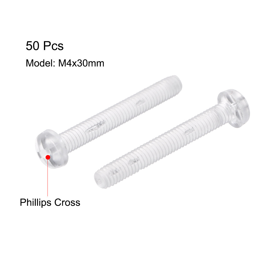 Harfington Plastic Screws PC Transparent Acrylic Phillips Cross Pan Hand Tighten Screw, 50Pcs