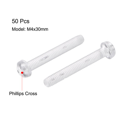 Harfington Plastic Screws PC Transparent Acrylic Phillips Cross Pan Hand Tighten Screw, 50Pcs
