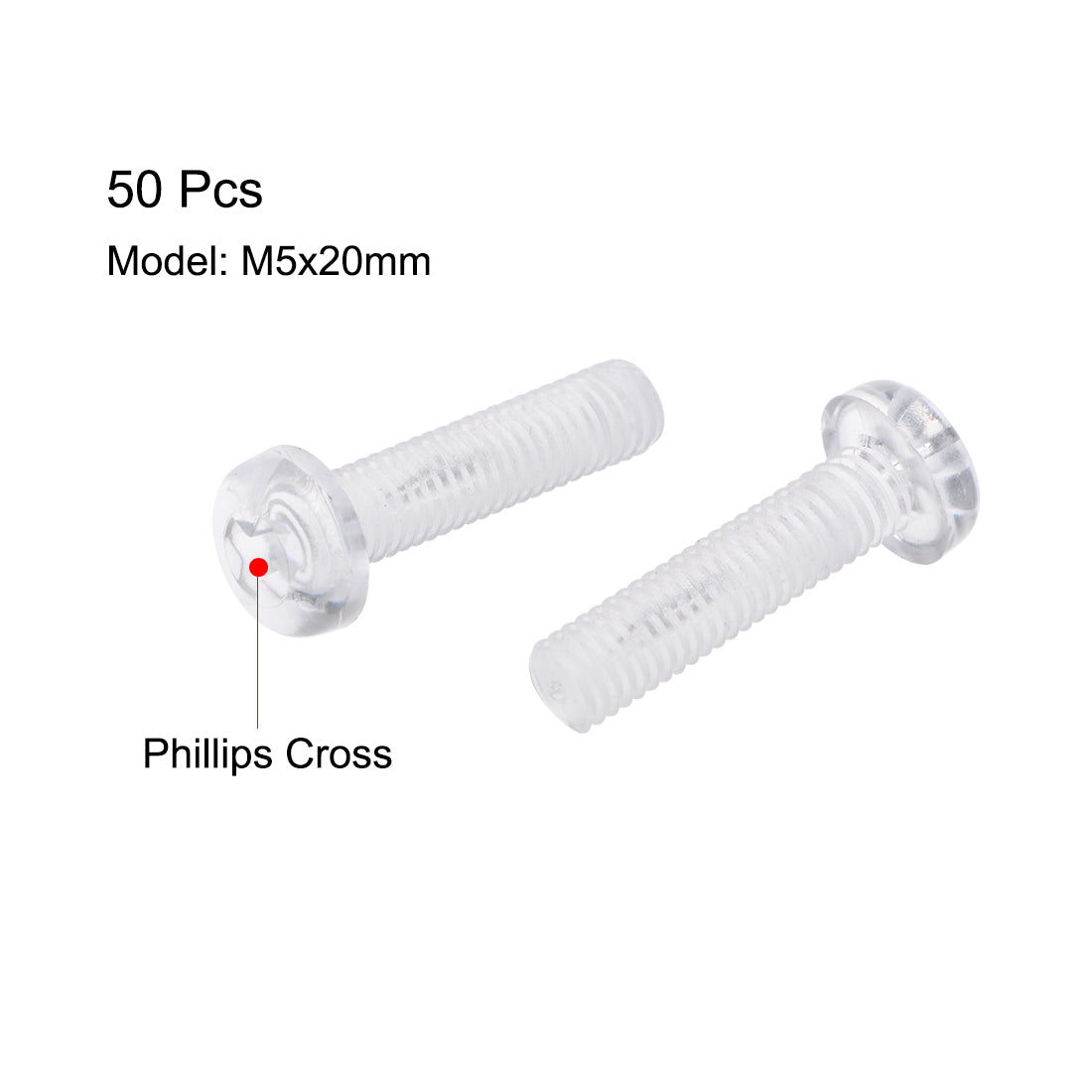 Harfington Plastic Screws PC Transparent Acrylic Phillips Cross Pan Hand Tighten Screw, 50Pcs