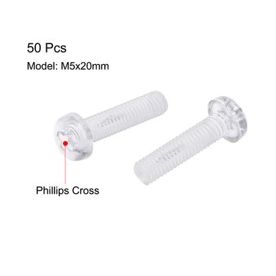 Harfington Plastic Screws PC Transparent Acrylic Phillips Cross Pan Hand Tighten Screw, 50Pcs
