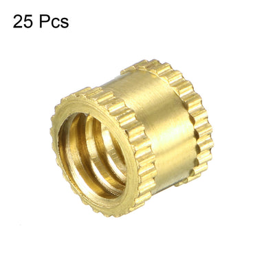 Harfington 1/4"-20 x 6mm(L) x 8mm(OD) Female Thread Brass Knurled Threaded Insert Embedment Nuts, 25 Pcs