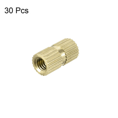 Harfington M4 x 12mm(L) x 6.4mm(OD) Female Thread Brass Knurled Threaded Insert Embedment Nuts, 30 Pcs