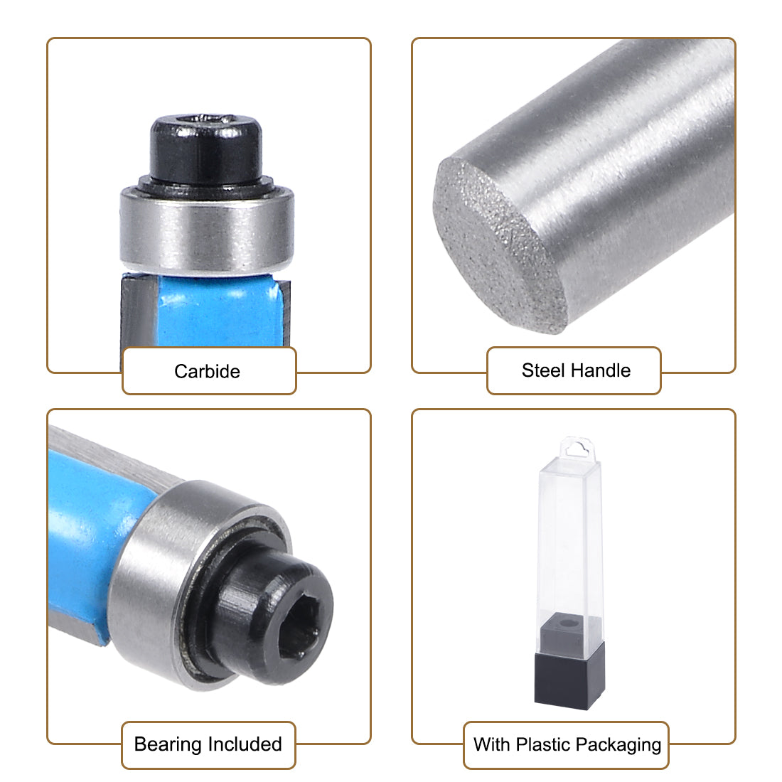Harfington Router Bit 1/4 Shank 1/4 inch Dia. Flush Trim with Bearing 2 Flutes Carbide for Woodworking Milling Cutter Tool